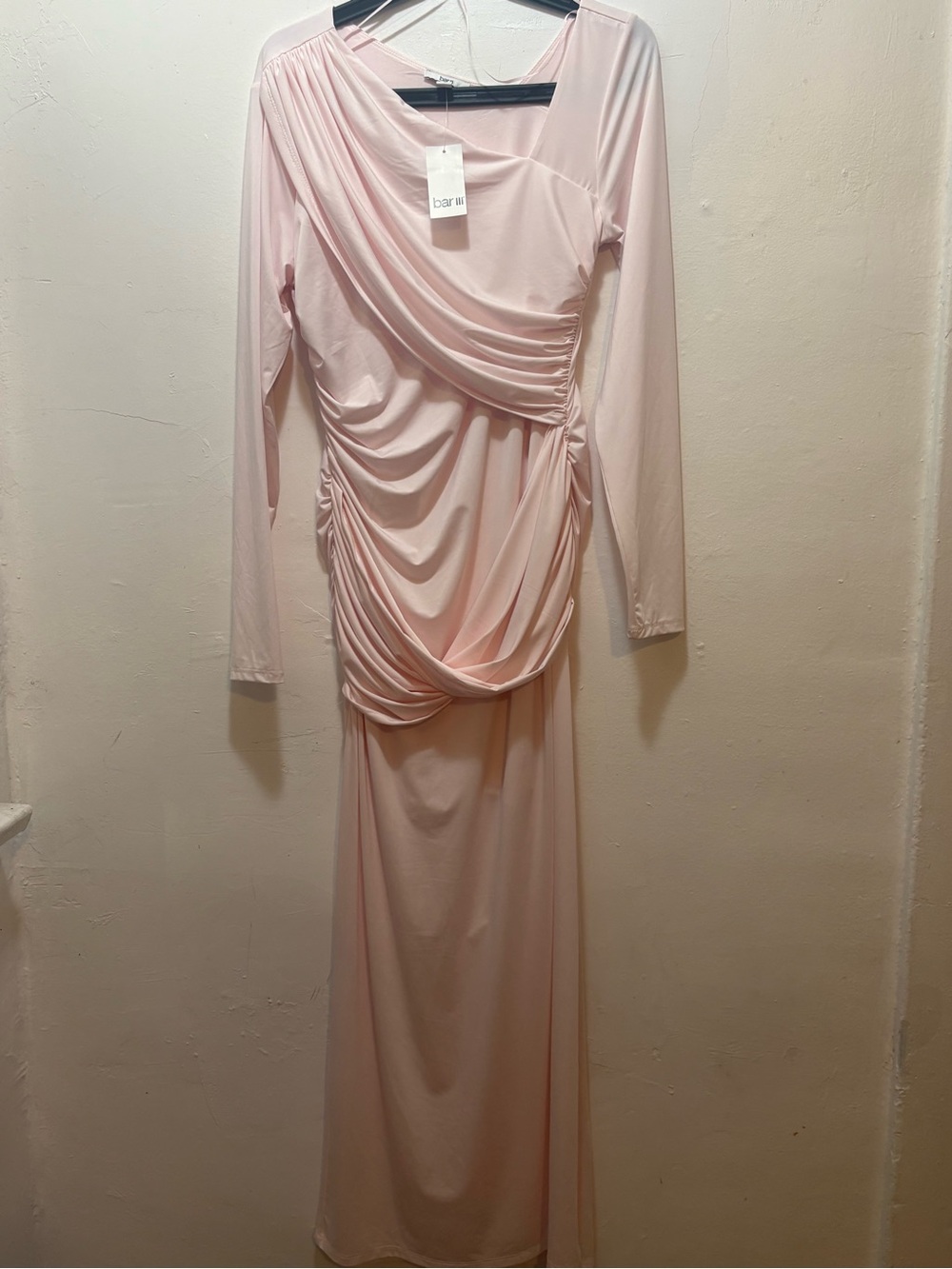 Bar III Pink Draped Long-Sleeve Maxi Dress